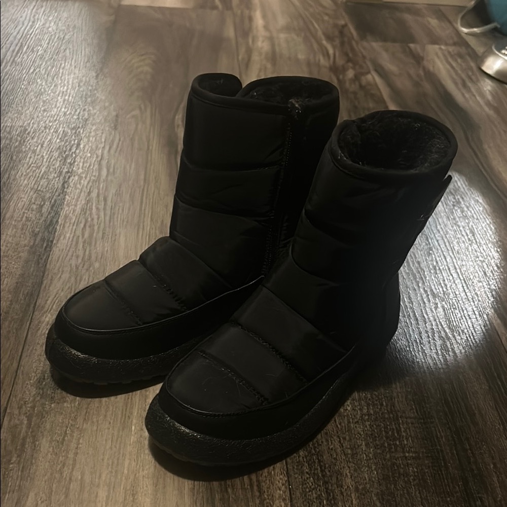 Shosho Black Winter Rain Boots Slip-On Knit